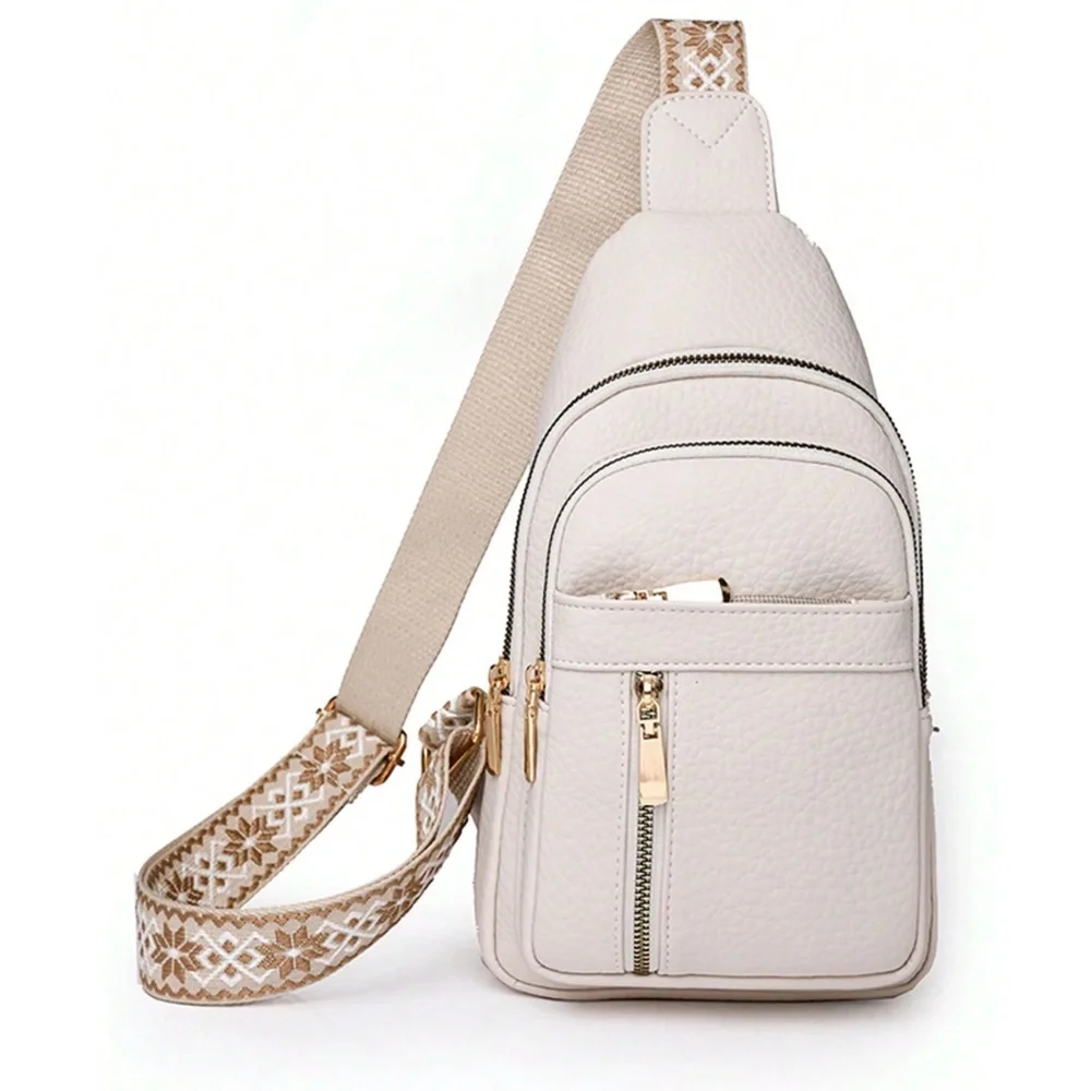 Luxe Pebbled Vegan Leather Zip up Crossbody Shoulder Bag - Picture 2 of 13